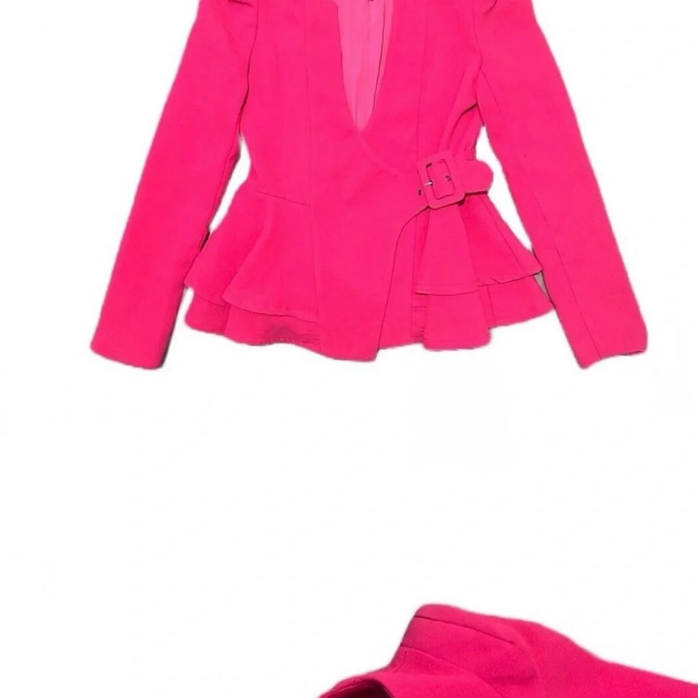 Lance & Dax Women's Long Sleeve Fuchsia‎ Ruffled Blazer Full Lined Belted Size S - Picture 2 of 3